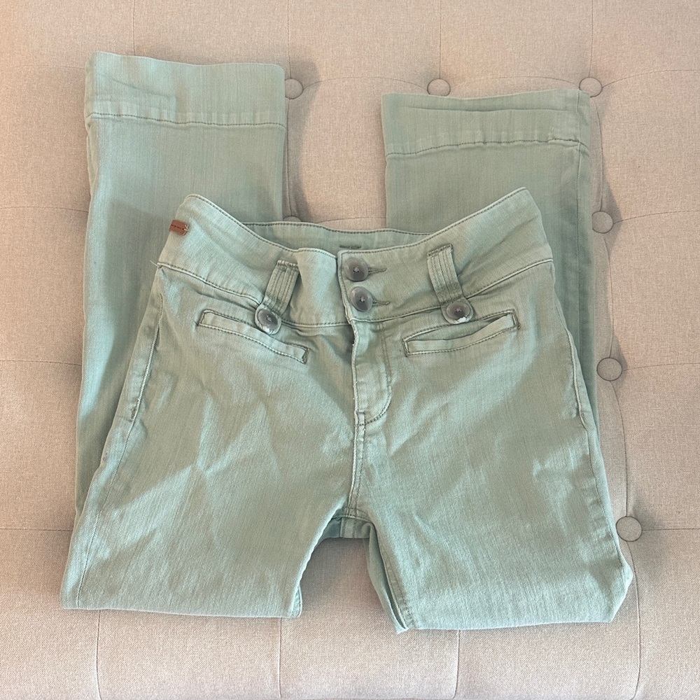 Anthropologie Light Green Flare Pants